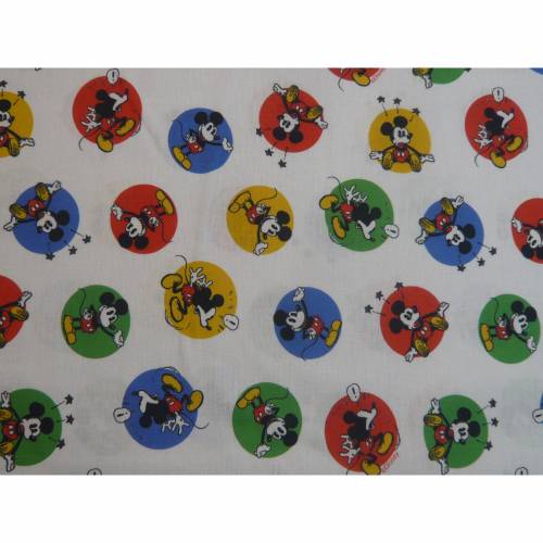12,70 EUR/m  Baumwolle Mickey Mouse Buttons / Stickers auf weiß Lizenzstoff Disney