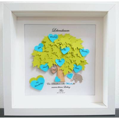 Geschenk zur Taufe, Taufgeschenk Junge, Elefanten, Lebensbaum, Taufbaum, Geschenk zur Geburt Junge