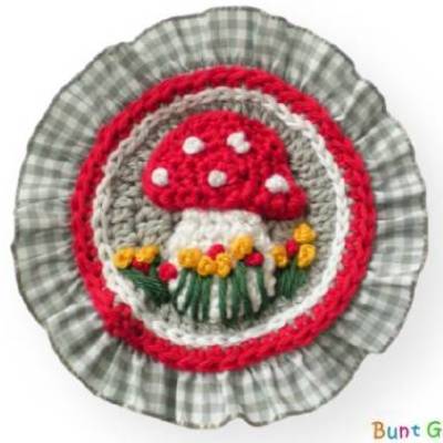 Fliegenpilz Button, Häkelbutton, Häkelapplikation, Aufnäher, Applikation, Glückspilz, Häkelbild