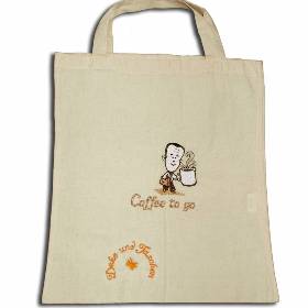 Stoffbeutel Einkaufsbeutel bestickte Baumwolltasche Jutetasche Tragetasche statt Plastik Motiv Coffee to go Stickerei