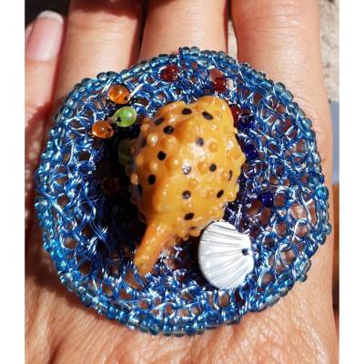 KUGELFISCH.... Edelstahl Wechselring mit handgestrickter Scheibe
