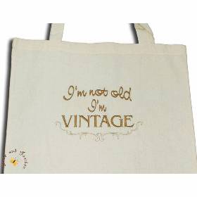 Stoffbeutel Einkaufsbeutel bestickte Baumwolltasche Tragetasche statt Plastik I'm vintage not old mit Stickerei
