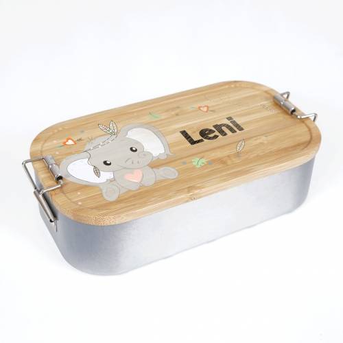 Lunchbox personalisiert, Brotdose für Kinder bedruckt mit Name, Brotbox für Kindergarten, Edelstahldose mit Bambusdeckel