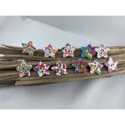 5 Sternknöpfe * Holzknöpfe * Stern * Sternchen * Star * bunt * 26mm * bedruckte Knöpfe * Motivknöpfe * Knöpfe * Scrapboo