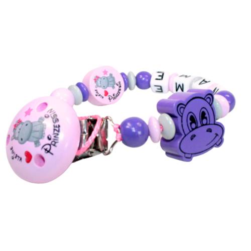 Schnullerkette mit Namen Hippo Prinzessin