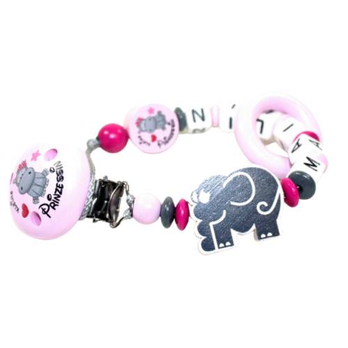 Schnullerkette mit Namen Hippo Junge oder Mädchen