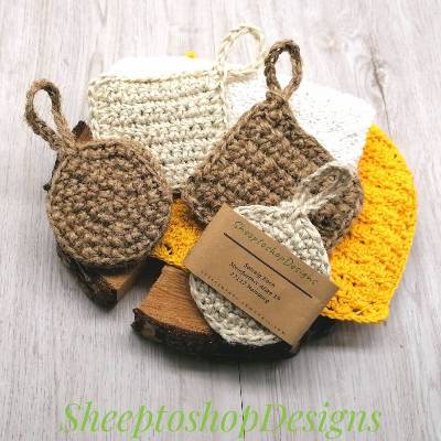 Spülschwamm aus Jute gehäkelt, 100% Natur Material, nachhaltig, ökologisch, rechteckig / rund