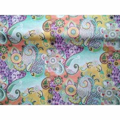 Dekostoff Blumen und Paisley, Frühlingsstoff, Digitaldruck, Baumwollstoff, Breite 1,40 m