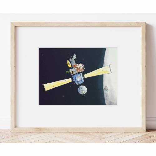 Kinderzimmer-Bild im Passepartout 30x24cm *Raumstation*, Illustration, Wandekoration für Kinderzimmer