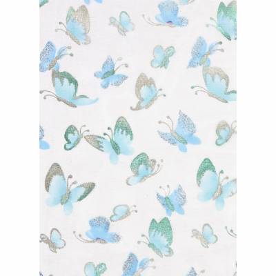 Deko-Stoff Butterfly türkis-metallic-silber