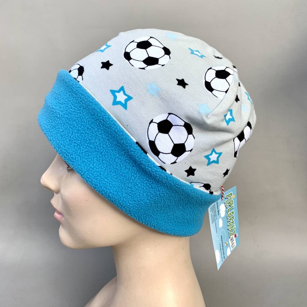 Kinder-Winter-Mütze, Long-Beanie für Jungs mit Fußball, warme Wendebeanie, Jersey mit Fleece gefüttert, Gr 53/54/55/56/5 Bild 3