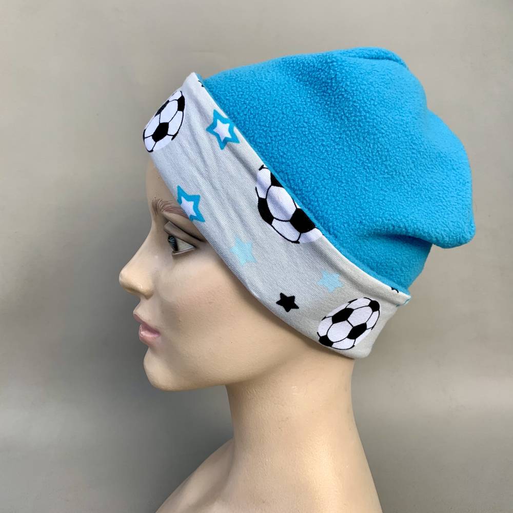 Kinder-Winter-Mütze, Long-Beanie für Jungs mit Fußball, warme Wendebeanie, Jersey mit Fleece gefüttert, Gr 53/54/55/56/5 Bild 6