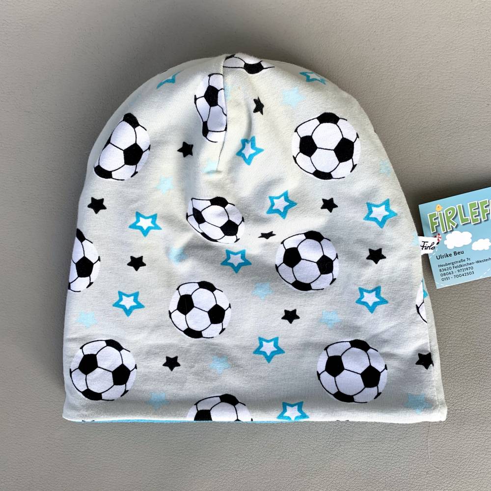 Kinder-Winter-Mütze, Long-Beanie für Jungs mit Fußball, warme Wendebeanie, Jersey mit Fleece gefüttert, Gr 53/54/55/56/5 Bild 7