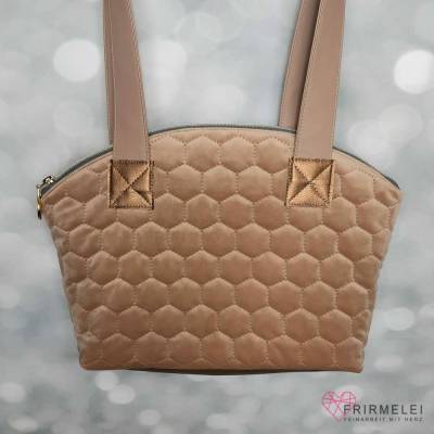 Elegante Schultertasche in ausgefallener Form, beige und gold (Schnitt "Olympa" von Monjataschen)
