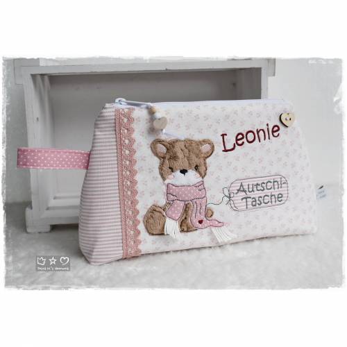 Kosmetik-/Autschitasche Bär mit Schal und Wunschname