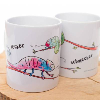 "Früchstückstasse Chamäleon" Tasse mit lustiger Tier Illustration und Spruch