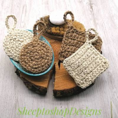 Spülschwamm aus Jute gehäkelt, 100% Natur Material, nachhaltig, ökologisch, rechteckig / rund