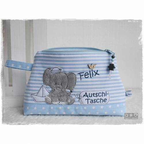 Kosmetik-/Autschitasche maritimer Elefant mit Wunschname