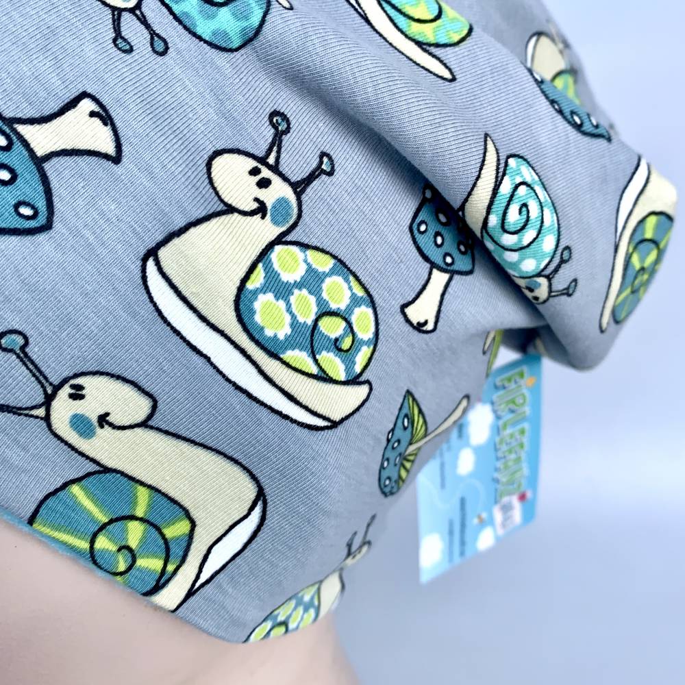 Kinder-Winter-Mütze, Long-Beanie mit Schnecke, Wendebeanie, Jersey mit Fleece gefüttert, Gr 53/54/55/56/57cm Bild 4