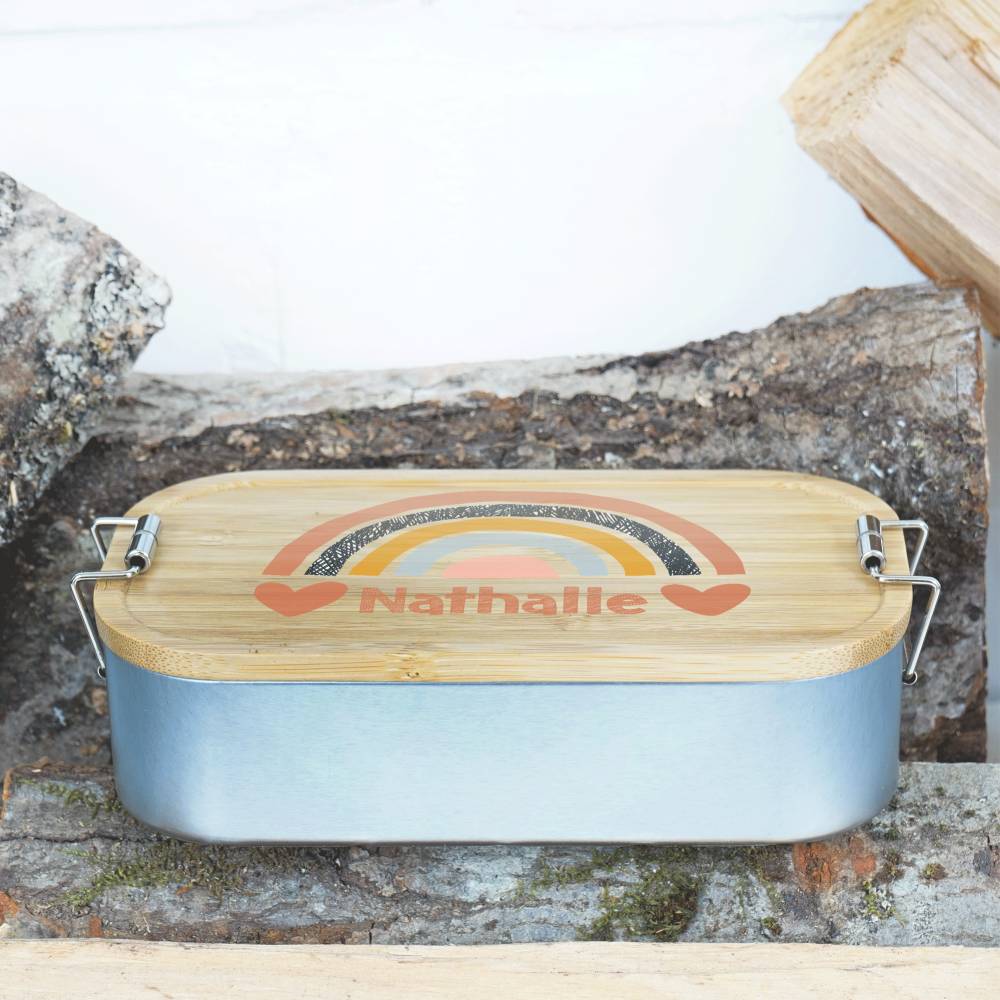 Lunchbox personalisiert, Brotdose für Kinder bedruckt mit Name, Brotbox für Kindergarten, Edelstahldose mit Bambusdeckel Bild 3