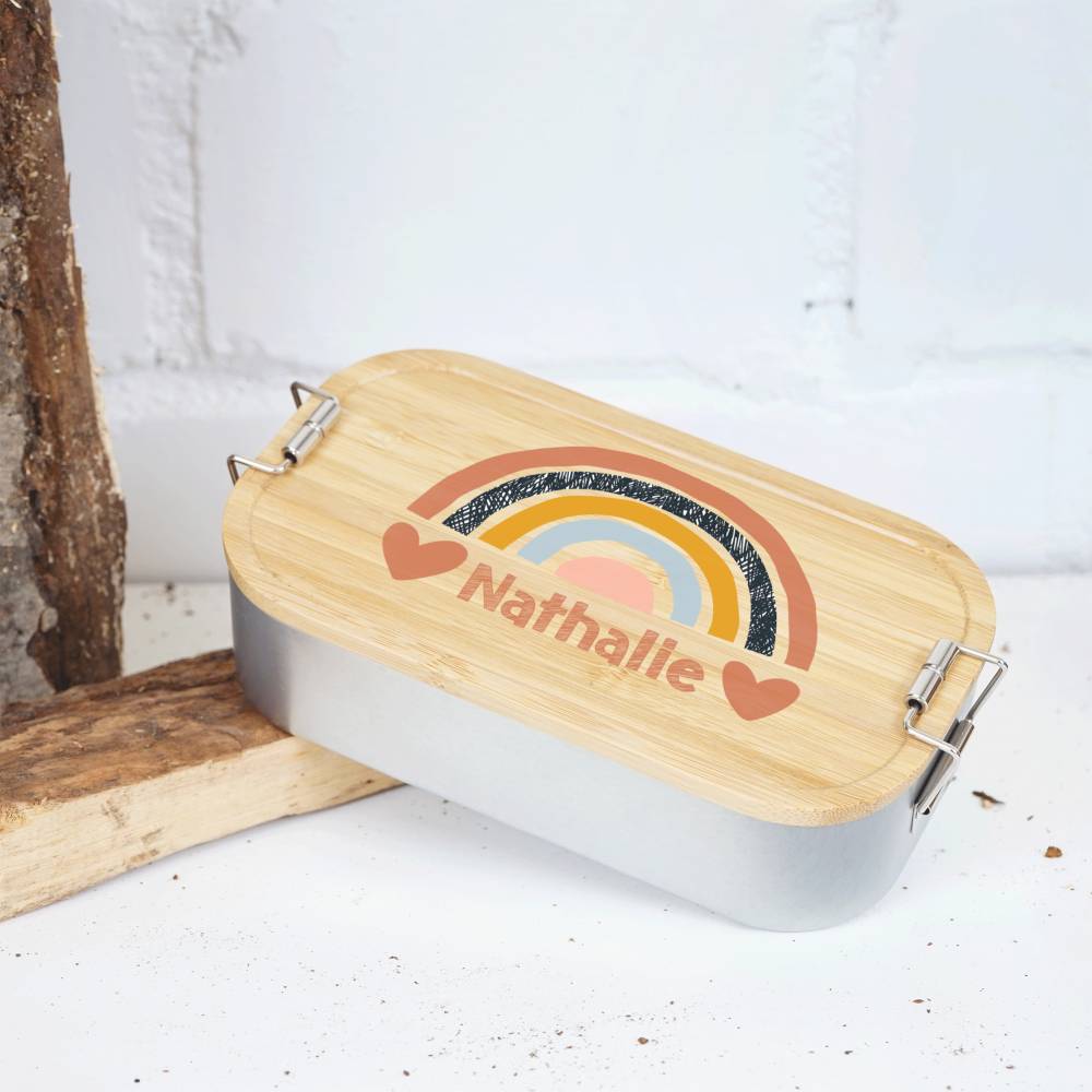 Lunchbox personalisiert, Brotdose für Kinder bedruckt mit Name, Brotbox für Kindergarten, Edelstahldose mit Bambusdeckel Bild 4