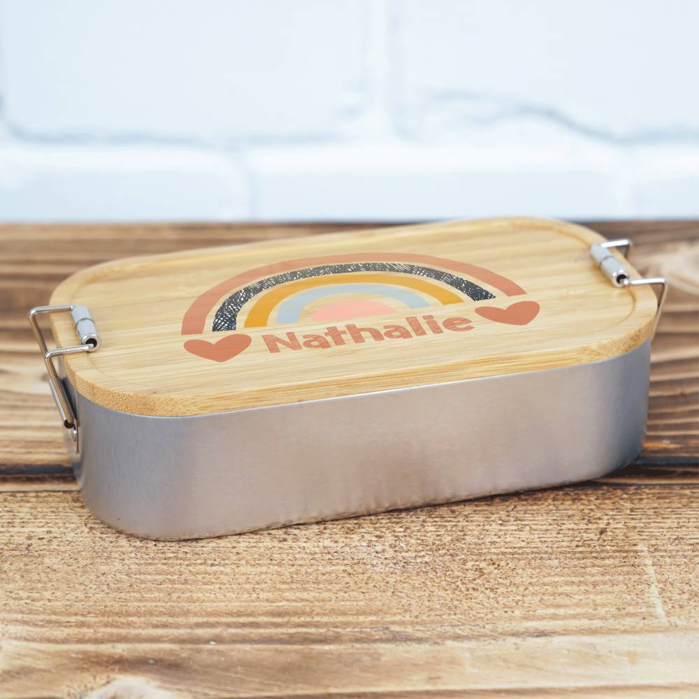 Lunchbox personalisiert, Brotdose für Kinder bedruckt mit Name, Brotbox für Kindergarten, Edelstahldose mit Bambusdeckel Bild 6