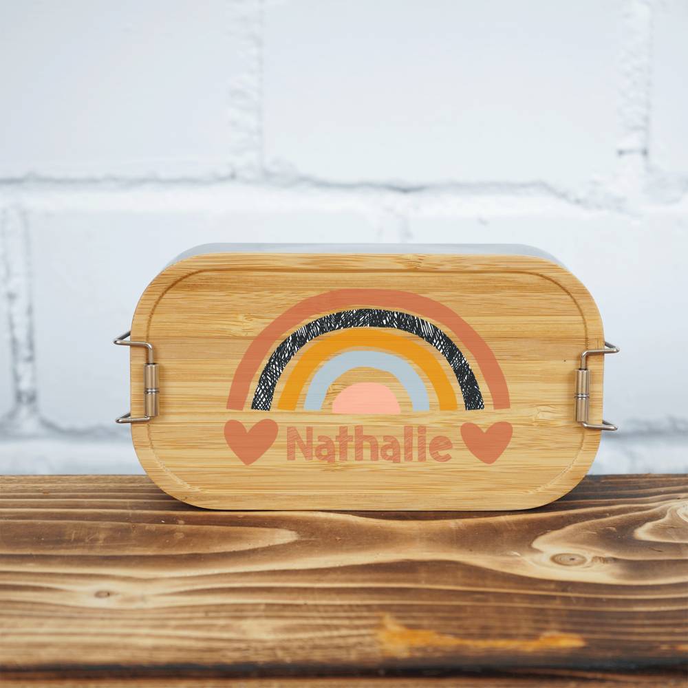 Lunchbox personalisiert, Brotdose für Kinder bedruckt mit Name, Brotbox für Kindergarten, Edelstahldose mit Bambusdeckel Bild 7