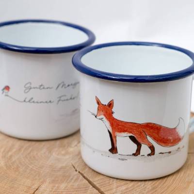 Emaille Tasse personalisiert Fuchs | Kinderbecher mit Namen | Geschenk Geburtstag Kind | Camping Tasse Emaille