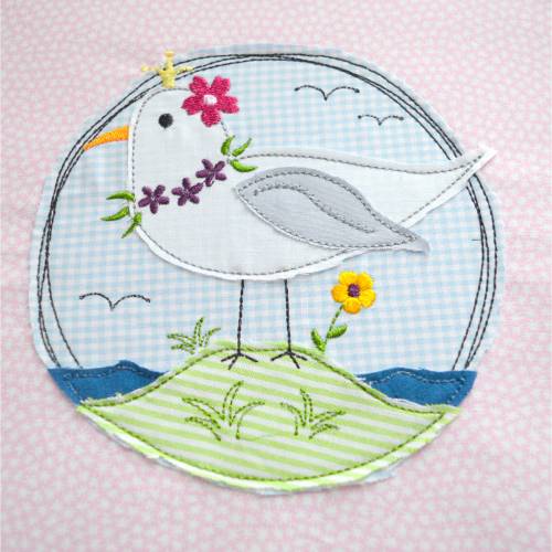 Stickdatei Möwe Blumen doodle verschiedene Größen