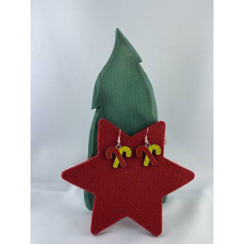 rot-gelbe Zuckerstangen-Ohrringe * Weihnachtsohrringe * Adventskalenderfüllung * Hängeohrringe * Zuckerstange * Winteroh