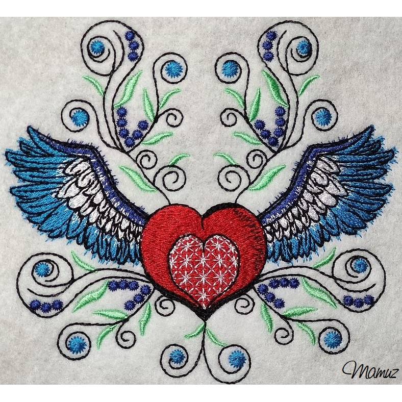 *  Herz, Flügel mit Blumen  *  2 Größen 13 x 15 und  18 x 20 Bild 1