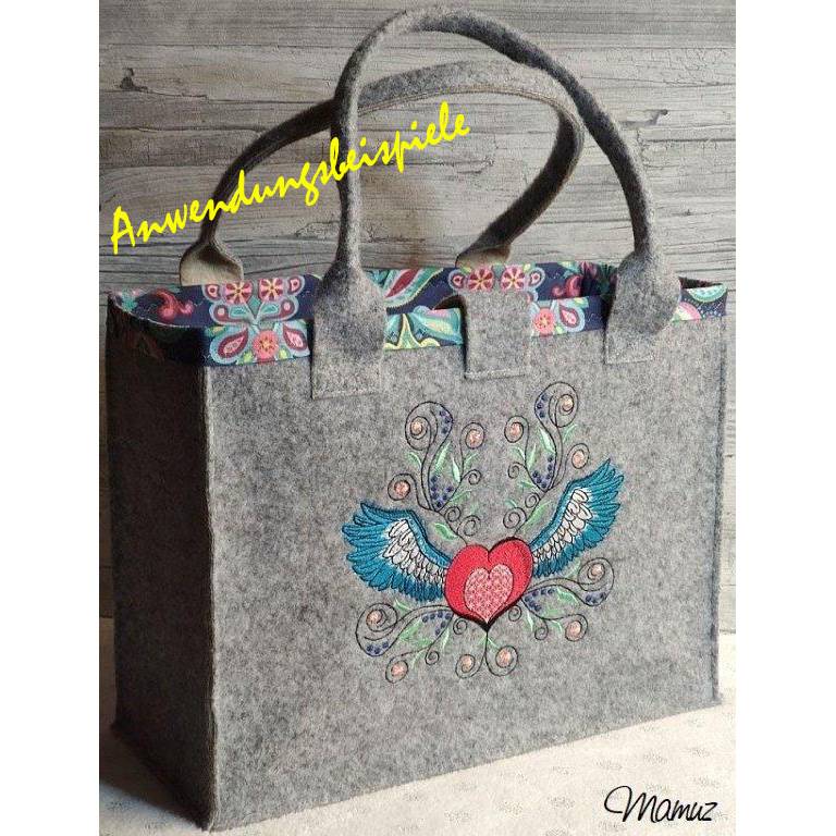 *  Herz, Flügel mit Blumen  *  2 Größen 13 x 15 und  18 x 20 Bild 2