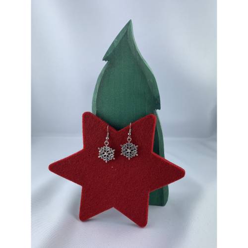 silberfarbene Schneeflocke * Schneeflöckchen * Weihnachtsohrringe * Adventskalenderfüllung * Hängeohrringe * Snowflake