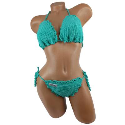 Bikini Damen gehäkelt türkis Häkelbikini Spezialgarn Bogenkante