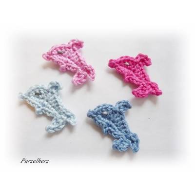 Gehäkelter Delphin/Delfin als Applikation,Aufnäher,Tischdeko,Streudeko aus 4 Farben wählbar - rosa,blau
