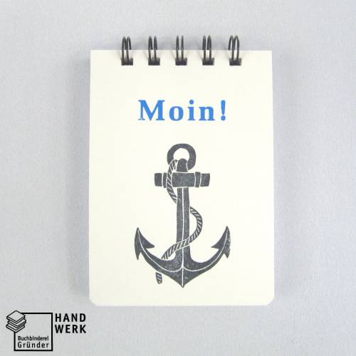 Notizblock, Moin, Anker, Spiralblock, handgefertigt
