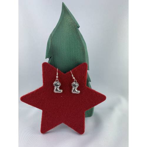 silberfarbene Nikolausstiefelchen * Weihnachtsohrringe * Adventskalenderfüllung * Hängeohrringe *  Stiefel * Nikolaus *