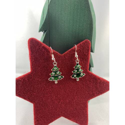 grünes Weihnachtsbäumchen mit Glitzersteinen * Tannenbaum * Weihnachtsbaumohrringe * Weihnachtsohrringe * Hängeohrringe