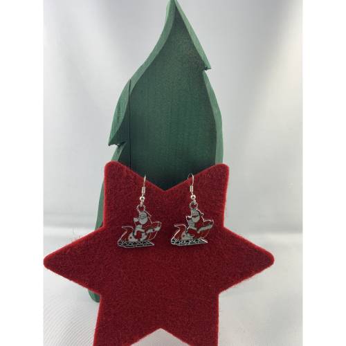 Weihnachtsmann-Ohrringe * kleine Weihnachtsmänner im Schlitten * Weihnachtsohrringe * "X-Mas" * Adventskalenderf