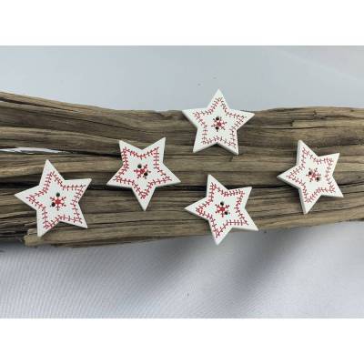 5 Sternknöpfe mit Strickmuster * Weihnachtsknöpfe * Christmasknöpfe * Knöpfe * Strickmuster * Scrapbooking * weiß und Ro