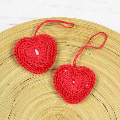 2er Set gehäkelte Herzen zum Aufhängen ~ Deko | Geschenkidee