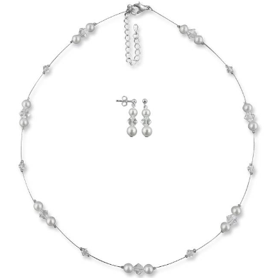 Brautschmuck Set Halskette Ohrringe, Perlen, Swarovski Kristalle, 925 Silber, Hochzeitsschmuck, Brautschmuckset Perlen