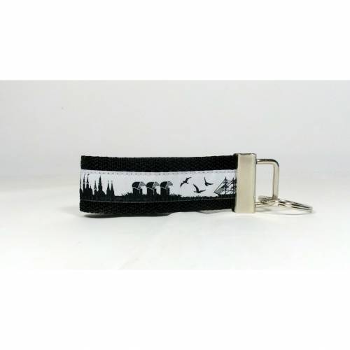 Schlüsselband Schlüsselanhänger schwarz grau Skyline Lübeck Heimat handmade