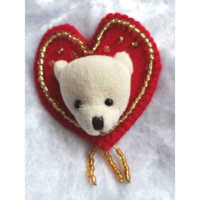 Wunderschöne Brosche Handarbeit Teddybär Valentine