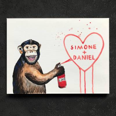Streetart Affe sprüht Herz „personalisierbar“ handgemalt, 30x40cm