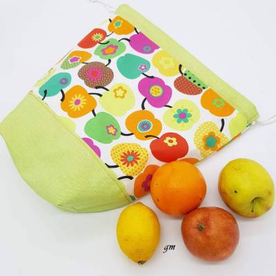 Grüner Stoffbeutel mit Zugband – Obstbeutel, Geschenkbeutel & Osterbeutel, waschbar, Baumwolle, 30x30cm