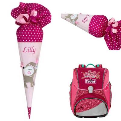 Schultüte Reh in rosa/pink, Schultüte Stoff, Stoff-Schultüte für Mädchen