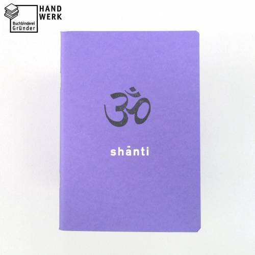 Notizheft, violett, om shanti Frieden, DIN A6, handgefertigt, Recyclingpapier, Chakra