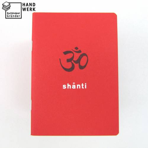Notizheft, om shanti Frieden, DIN A6, hell-rot, Yoga, handgefertigt, Recyclingpapier