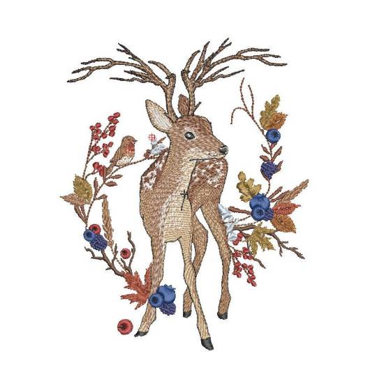 Stickdatei Hirsch im Beerenlaub Bild 6
